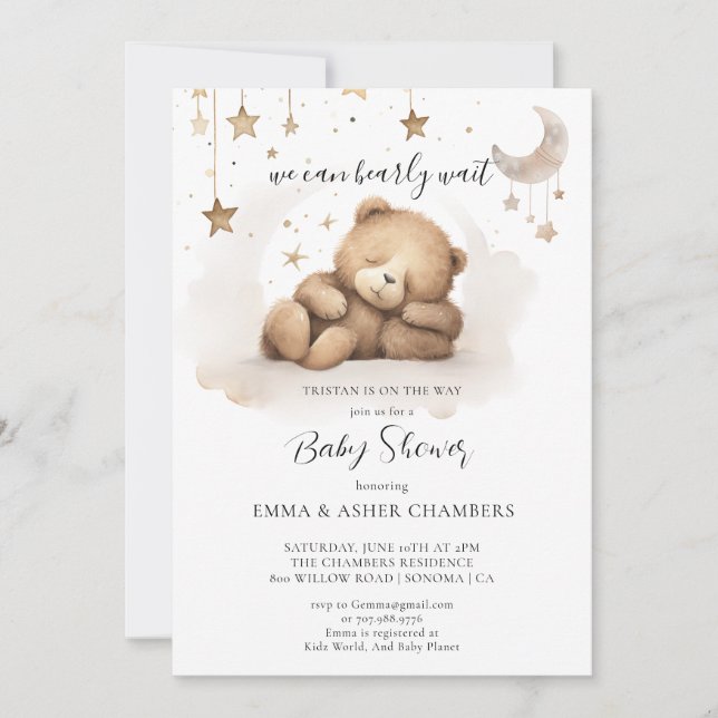 Boho Teddy Bear Stars Moon Baby Shower   Invitation (Front)