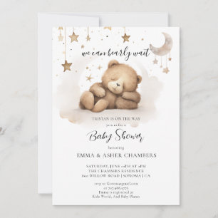 Boho Teddy Bear Stars Moon Baby Shower Invitation
