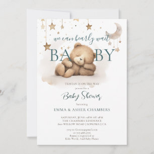 Boho Teddy Bear Stars Moon Baby Shower Invitation