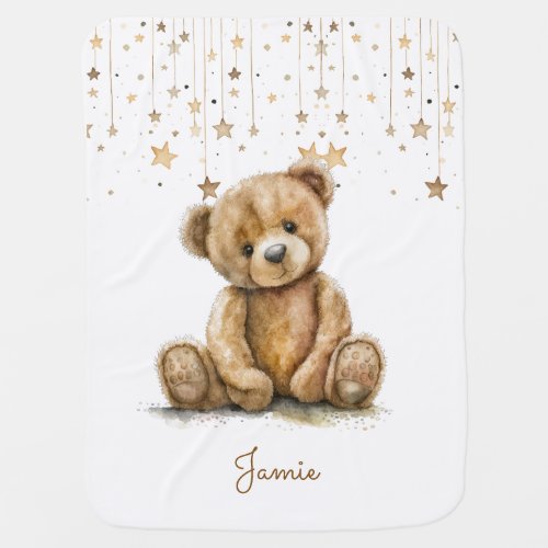Boho Teddy Bear Stars Personalized Nursery Baby Blanket