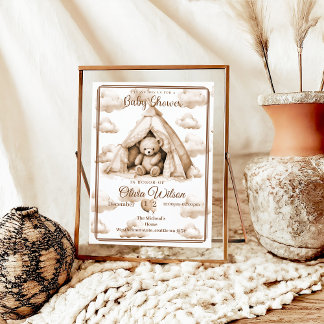  Boho Teddy Bear Theme Baby Shower Invitation