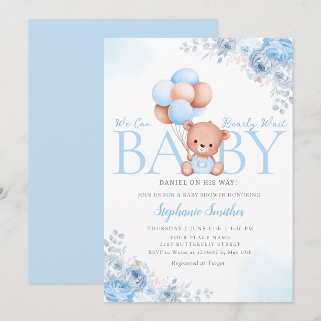 Boho Teddy Bear We Can Bearly Wait Baby Shower Inv Invitation (Front/Back)