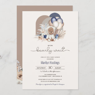 Boho Teddy Bear, We Can Bearly Wait - Baby Shower Invitation