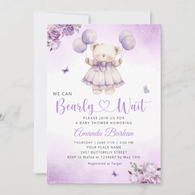 Boho Teddy Bear We Can Bearly Wait Baby Shower  Invitation (Front)