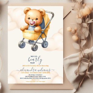 Boho Teddy Bear We Can Bearly Wait Baby Shower  Invitation