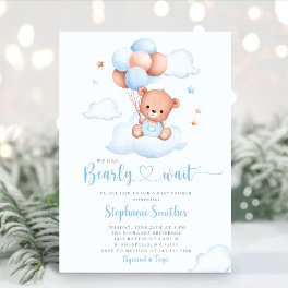 Boho Teddy Bear We Can Bearly Wait Baby Shower Invitation