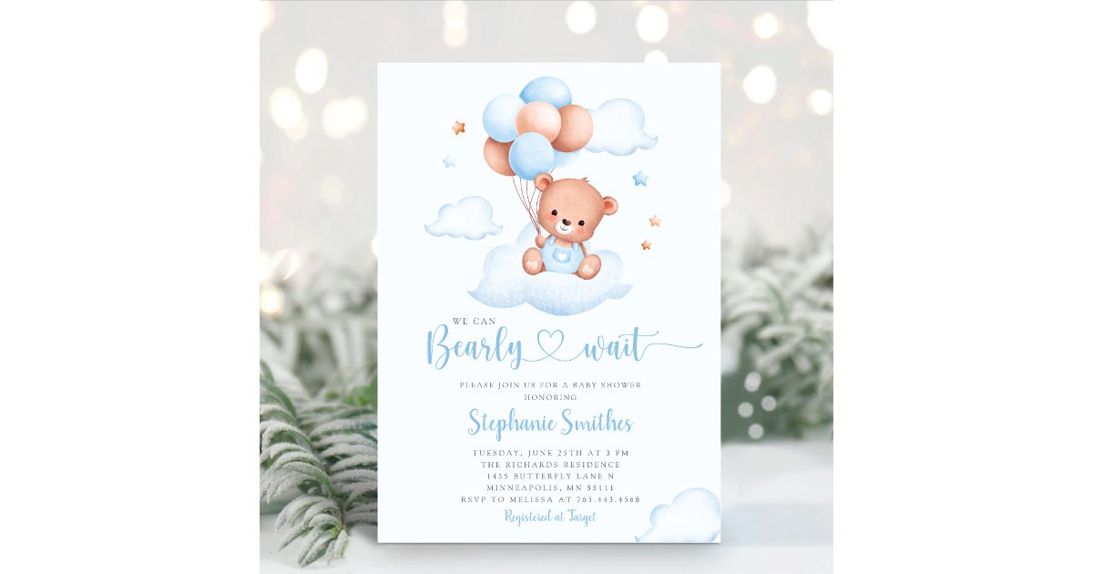 Boho Teddy Bear We Can Bearly Wait Baby Shower Invitation | Zazzle