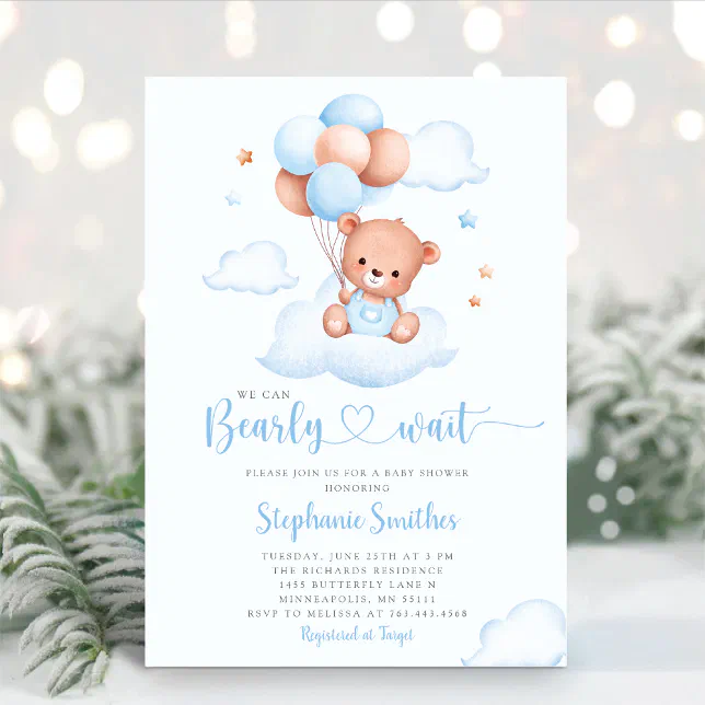 Boho Teddy Bear We Can Bearly Wait Baby Shower Invitation | Zazzle