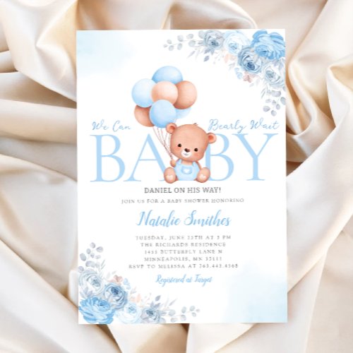 Boho Teddy Bear We Can Bearly Wait Baby Shower Invitation