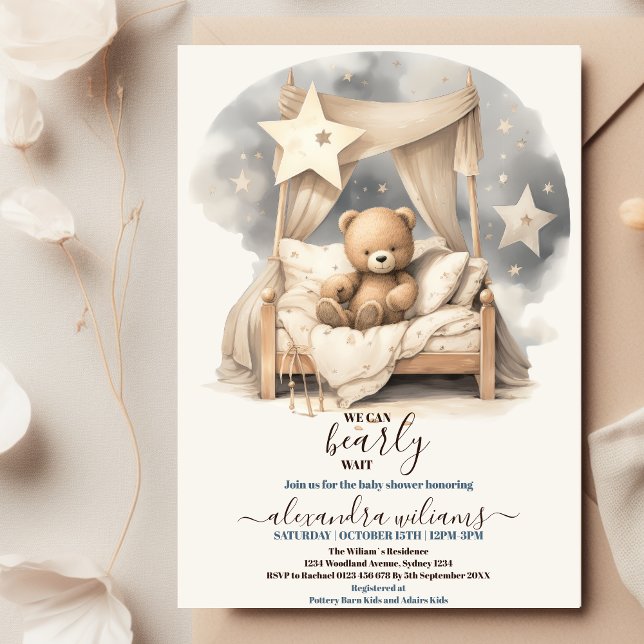 Boho Teddy Bear We Can Bearly Wait Baby Shower  Invitation (Creator Uploaded)