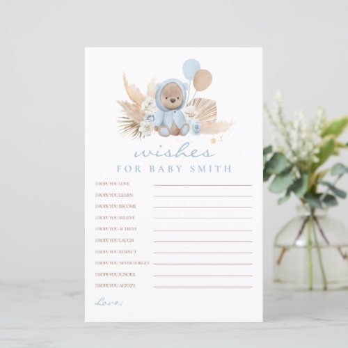 Boho Teddy Bear Wishes For Baby Baby Shower Game