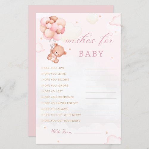 Boho Teddy Bear Wishes for Baby Shower Advice Card