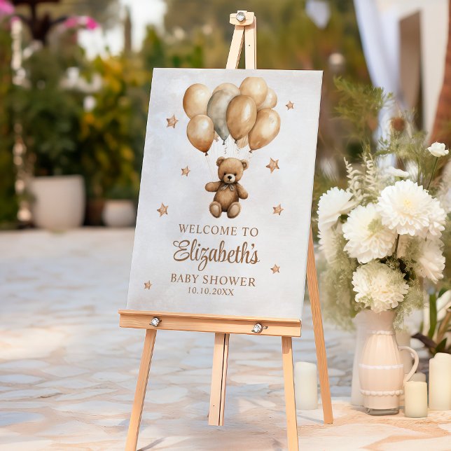 Boho Teddy Bear with Ballons Baby Shower  Foam Board (Boho Teddy Bear with Ballons Baby Shower Foam Board)