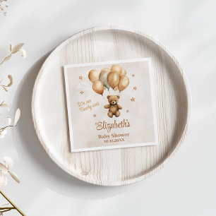 Boho Teddy Bear with Balloons Baby Shower Napkins