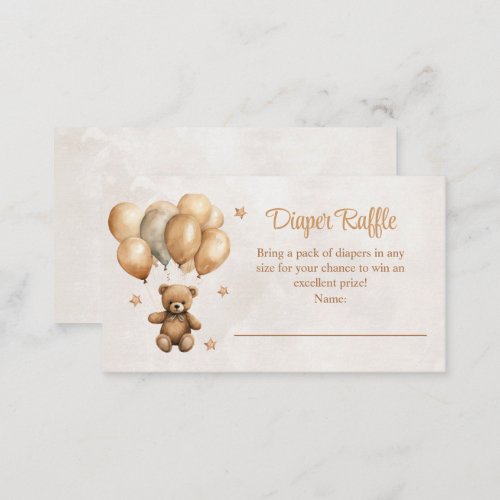 Boho Teddy Bear with Balloons Diaper Raffle Enclosure Card