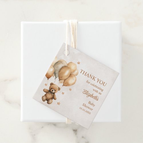 Boho Teddy Bear with Balloons Thank You Favor Tag