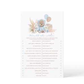 Boho Teddy Bear Would She Rather Baby Shower Game