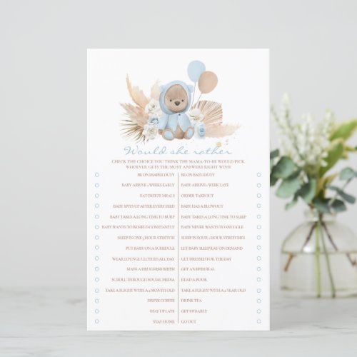 Boho Teddy Bear Would She Rather Baby Shower Game