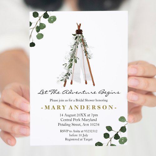 Boho Teepee Adventure Bridal shower invitation