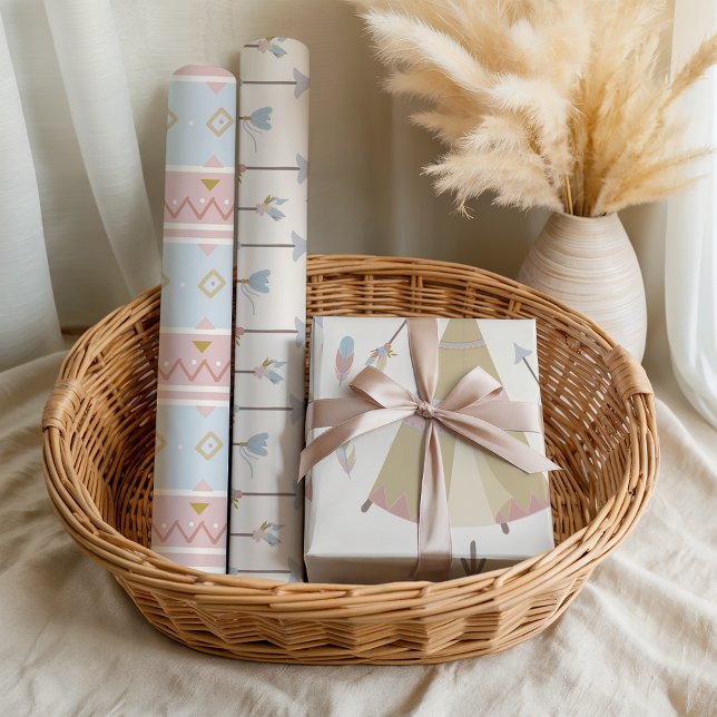 Boho Teepee Arrows Pastel Baby Shower Wrapping Paper Sheets (Creator Uploaded)