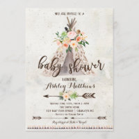 Boho TeePee baby shower invitation