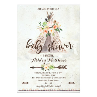 Boho TeePee baby shower invitation