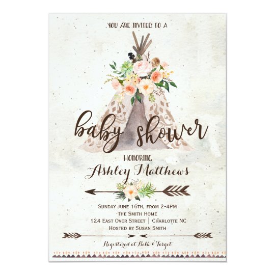 boho teepee baby shower invitation zazzle com