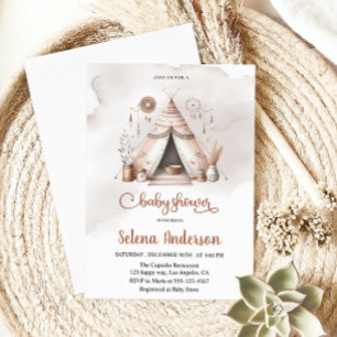 Boho Teepee Baby Shower Invitation