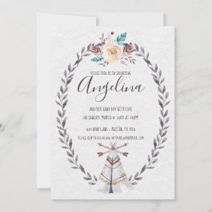 Boho Teepee Baby Shower Watercolor Arrows Invite