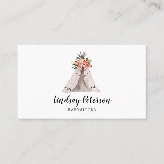 Boho Teepee Babysitter Business Cards (Front)