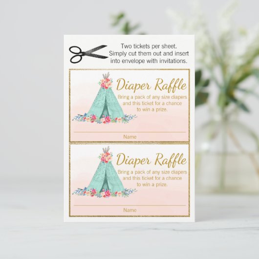 Boho TeePee Diaper Raffle Tickets (Standing Front)