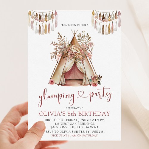 Boho Teepee Glamping Birthday Party Invitation