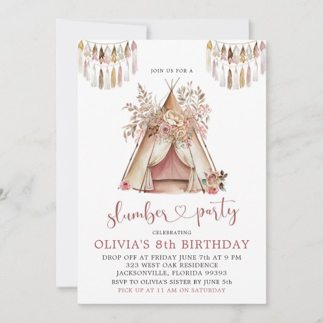 Boho Teepee Slumber Party Invitation (Front)