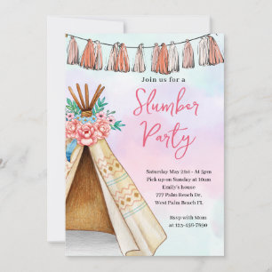 Boho Teepee Tent Sleepover Party Invitation
