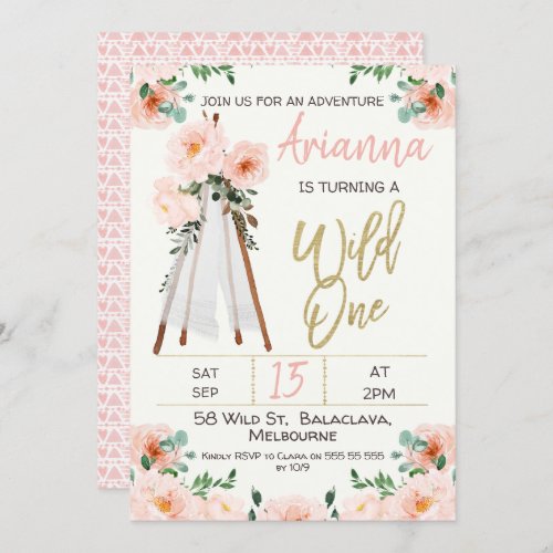 Boho Teepee Wild One 1st Birthday Invitation