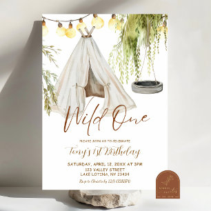 Boho Teepee Wild One Boy First Birthday Invitation