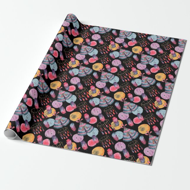 Boho Tent Pattern Wrapping Paper (Unrolled)