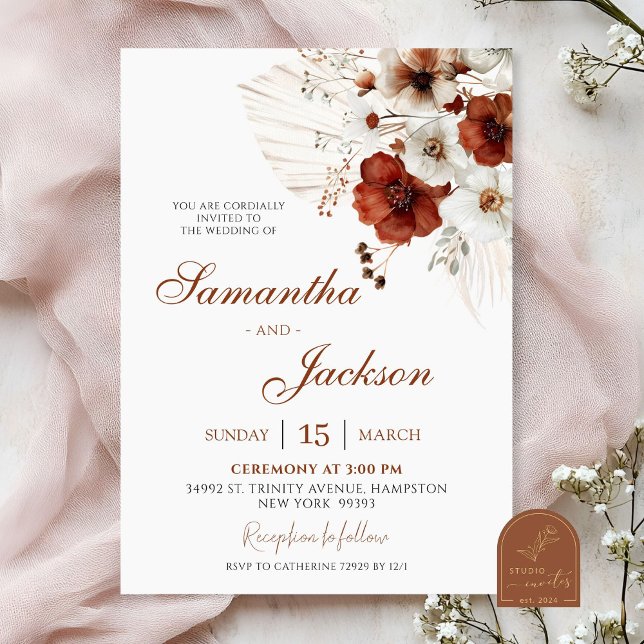 Boho Teracotta Floral Wedding Invitation (Creator Uploaded)