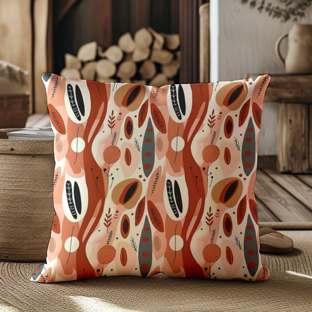 Boho Terra Cotta Abstract Warm Earth Tones  Throw Pillow (Terra cotta boho abstract decorator pillow)