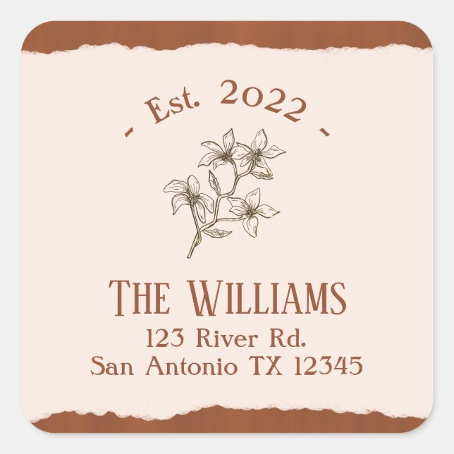 Boho Terra Cotta Return Address  Square Sticker (Front)