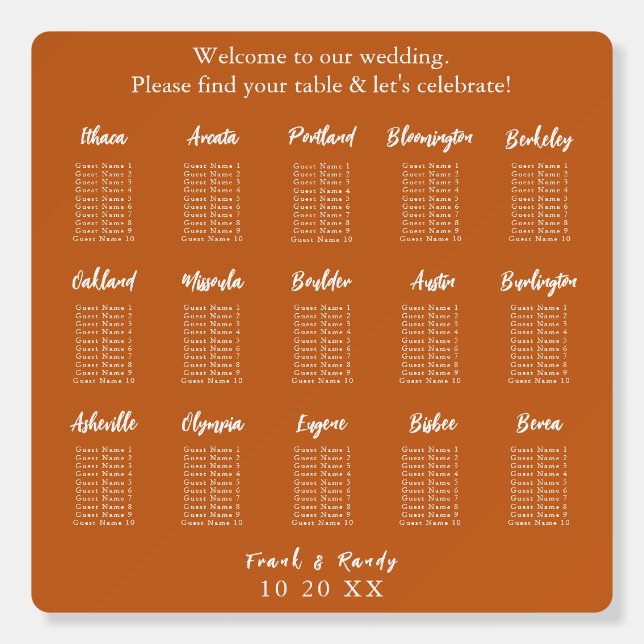 Boho Terracota Custom Wedding Table Seating Chart Foam Board (Front)