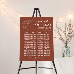 Boho Terracotta 12 Table Seating Chart Wedding Foam Board