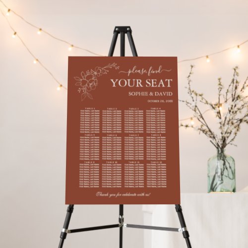 Boho Terracotta 12 Table Seating Chart Wedding Foam Board