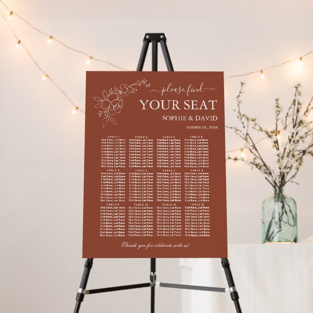 Boho Terracotta 12 Table Seating Chart Wedding Foam Board (In Situ (Stand))