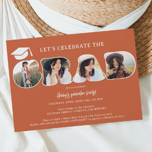 Boho terracotta 3 photos script graduation invitation