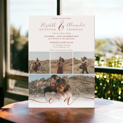 Boho terracotta 5 Photos script wedding Invitation