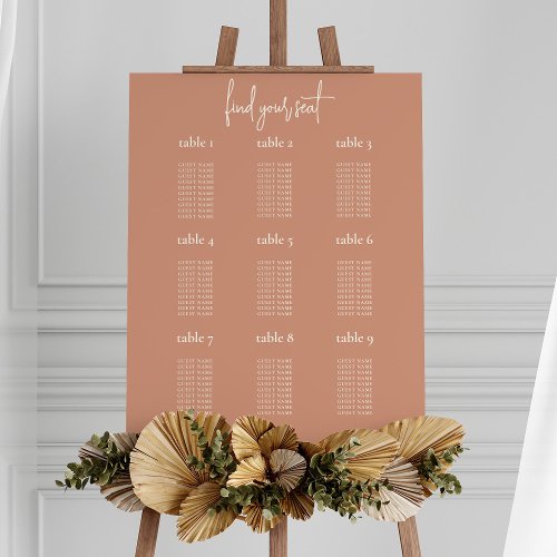 Boho Terracotta 9 Table Wedding Seating Chart Foam Board