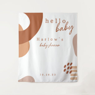 Boho Terracotta Abstract Hello Baby Shower Banner Tapestry