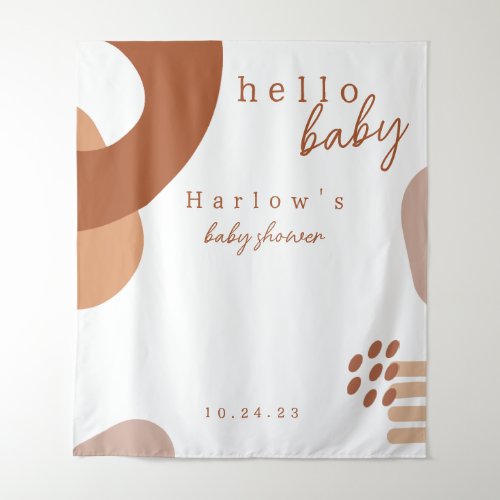 Boho Terracotta Abstract Hello Baby Shower Banner  Tapestry