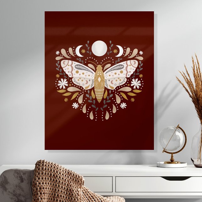 Boho Terracotta Abstract Moth Wall Art Acrylic Photo Tile (Creator Uploaded)